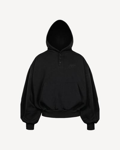 BLACK PLEATED HOODIE