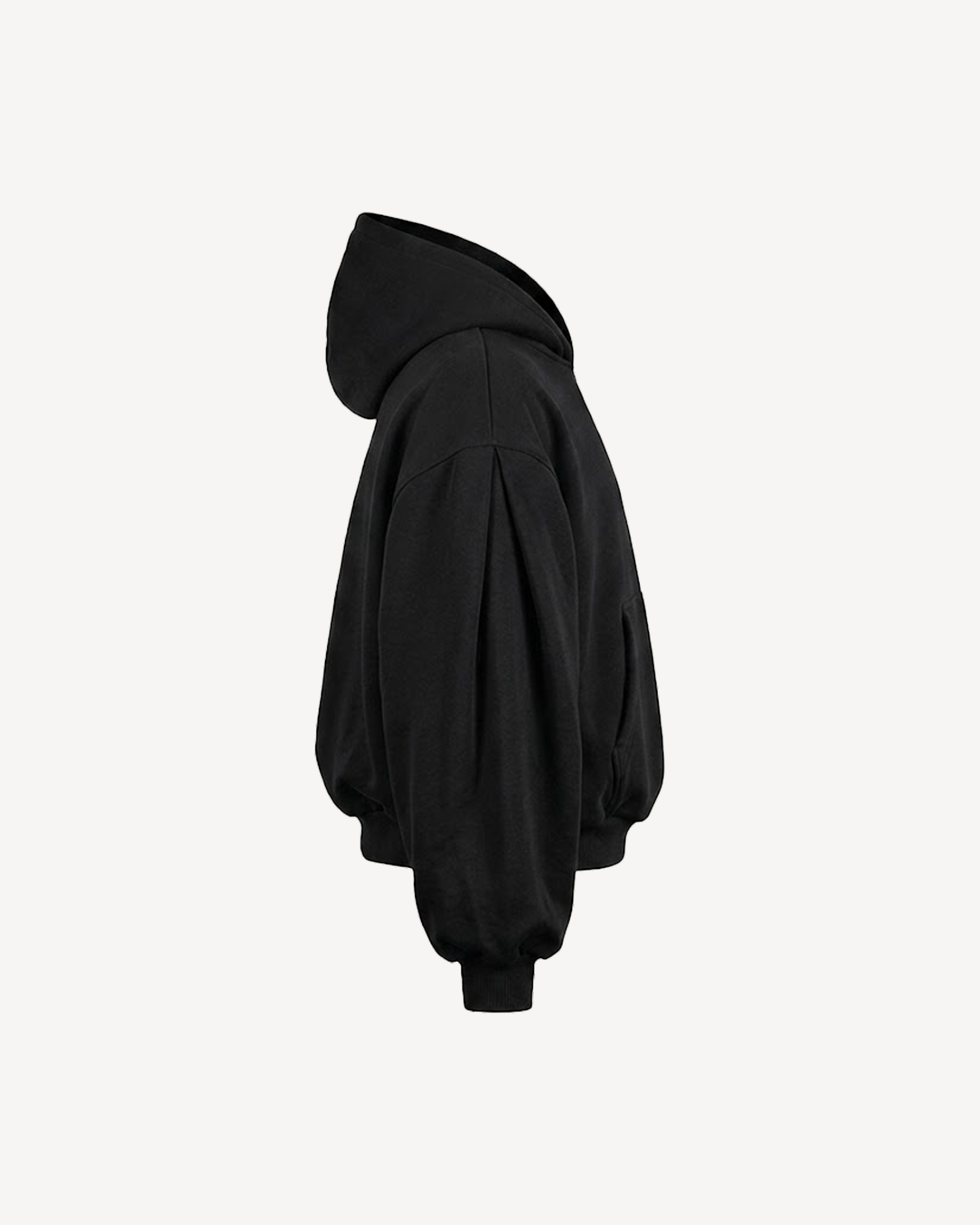 BLACK PLEATED HOODIE